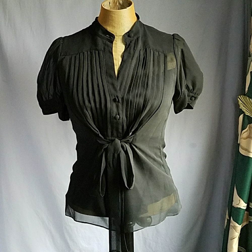 Nwot BCBG Maxazria pleated waist tie blouse xxs